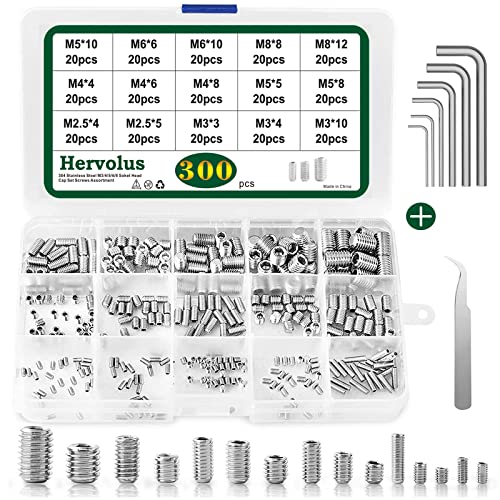 300 Stück Madenschrauben M2.5 M3 M4 M5 M6 M8 Edelstahl Gewindestift Sortiment Innensechskant Wurmschrauben Set mit 6 Schrauben Schlüssel 300 Stück Madenschrauben M2.5 M3 M4 M5 M6 M8 Edelstahl Gewindestift Sortiment Innensechskant Wurmschrauben Set mit 6 Schrauben Schlüssel von Hervolus