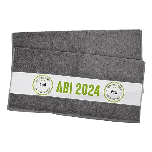 Herz & Heim® Badetuch zum Abi 2024-70 cm x 140 cm (B/H) - Reif für die Insel - mit Namen Grau von Herz & Heim