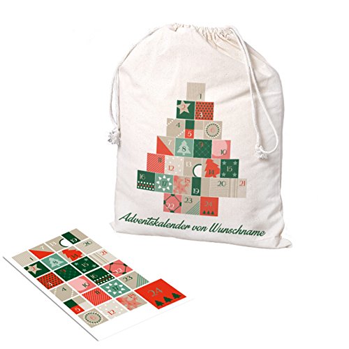 Herz & Heim® Baumwollsack mit 24 Aufklebern als DIY Adventskalender mit Wunschnamen von Herz & Heim