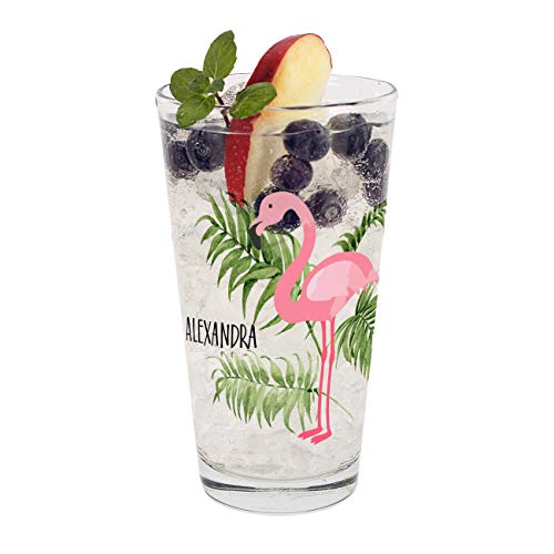 Herz & Heim® Trinkglas mit Namen - Geburtstags-Geschenkidee (Flamingo) von Herz & Heim