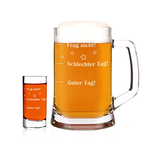 Herz & Heim® Bierkrug und Schnapsglas im Set - Guter Tag - Schlechter Tag - Frag nicht! - als lustige Geschenkidee von Herz & Heim