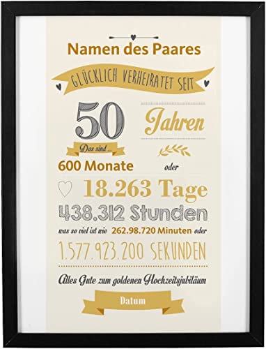 Herz & Heim® Spruchbild mit Lovestory und Aufdruck von Namen/Datum/Wunschtext Goldene Hochzeit von Herz & Heim