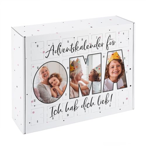 Herz & Heim® DIY Adventskalender mit Schriftzug - Mama - Papa - Oma - Opa - aus eigenen Fotos und Wunschtext (OMA) von Herz & Heim