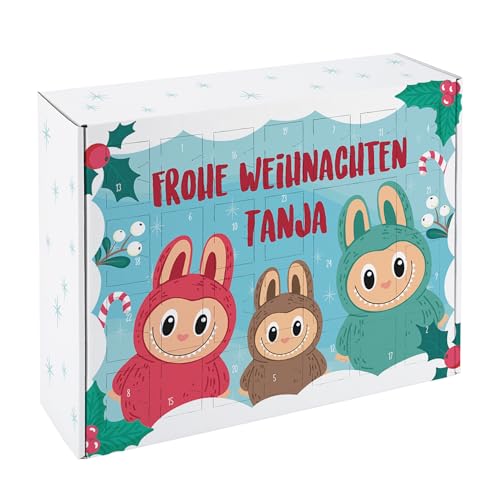 Herz & Heim® DIY Adventskalender zum selbst Befüllen – Personalisiert mit Wunschname – Weihnachtskalender mit süßen Monstern – Kartonbox mit 24 Fächern und Steck-Inlay von Herz & Heim