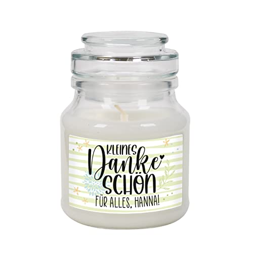 Herz & Heim® Dankeschön-Geschenk Duftkerze mit persönlichem Etikett ca. 7 cm x 10 cm (Ø/H), Kleines Dankeschön von Herz & Heim