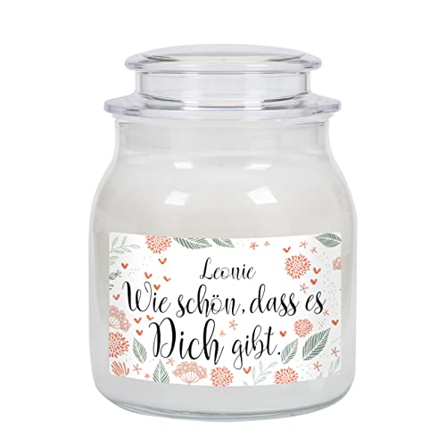 Herz & Heim® Dankeschön-Geschenk Duftkerze mit persönlichem Etikett ca. 9,5 cm x 13 cm (Ø/H), Schön dass es dich gibt von Herz & Heim
