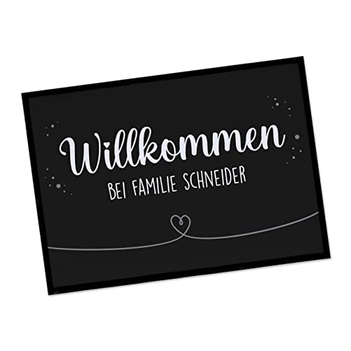 Herz & Heim® Elegante Fußmatte -Willkommen- mit Wunschtext und Herz, Innenbereich, rutschfest 70 cm x 50 cm (B/H) von Herz & Heim