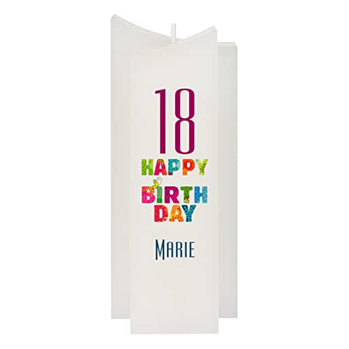 Herz & Heim® Elegante Kerze zum Geburtstag mit Name, Alter und Wunschtext personalisiert Happy Birthday bunt von Herz & Heim