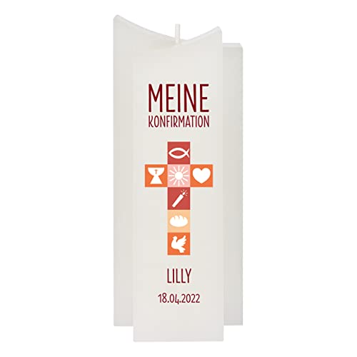 Herz & Heim® Elegante Kerzen zur Taufe, Konfirmation und Kommunion, verschiedene Motive, personalisiert Rot, Meine Konfirmation von Herz & Heim