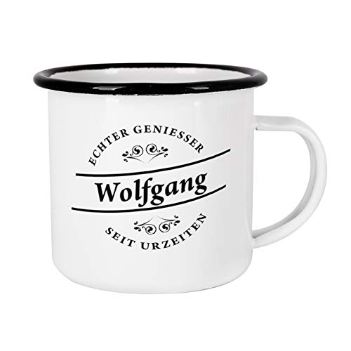 Herz & Heim® Emaille-Tasse Echter Geniesser seit Urzeiten mit Gratis Audruck Ihres Wunschnamens von Herz & Heim