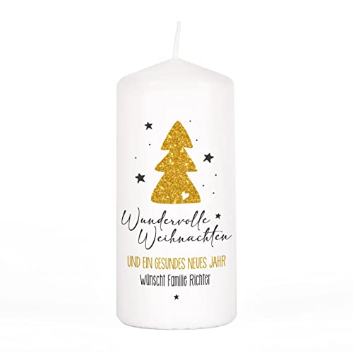Herz & Heim® Festliche Stumpenkerze zu Weihnachten oder für den Advent/verschiedene Motive/personalisiert Wundervolle Weihnachten von Herz & Heim