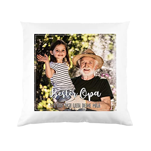 Herz & Heim® Foto-Kissen (40x40) gestalten mt eigenen Bildern und Wunschtext, inklusive Füllkissen Foto mit 2 Zeilen Text von Herz & Heim