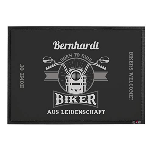 Herz & Heim® Fußmatte mit Namen bedruckt für echte Biker aus Leidenschaft 60 cm x 40 cm (B/H) von Herz & Heim