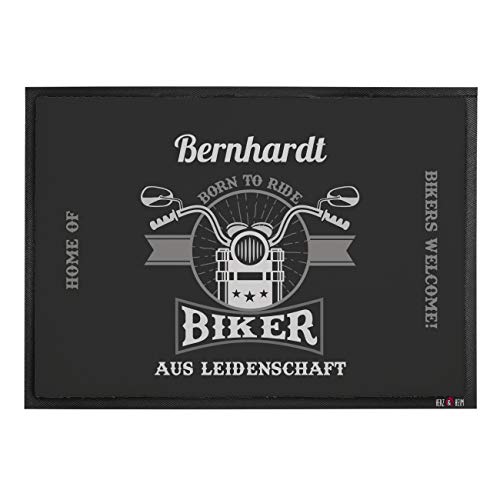 Herz & Heim® Fußmatte mit Namen bedruckt für echte Biker aus Leidenschaft 70 cm x 50 cm (B/H) von Herz & Heim