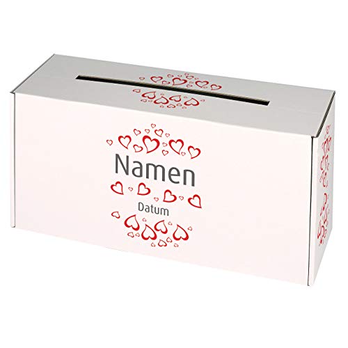 Herz & Heim® Geldbox Briefbox für Hochzeit mit persönlichem Aufdruck der Namen des Brautpaares Herzen von Herz & Heim