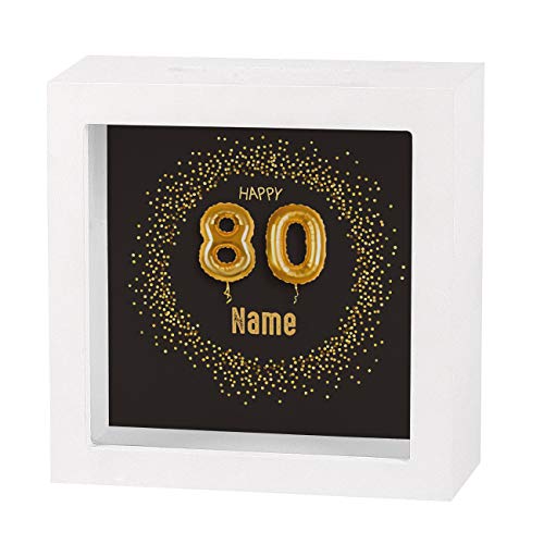Herz & Heim® Geldgeschenk zum runden Geburtstag in Form Einer bedruckten Spardose als Bilderrahmen 80. Geburtstag von Herz & Heim