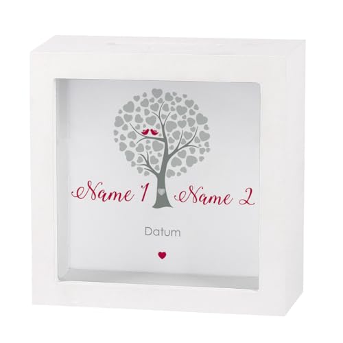 Herz & Heim® Geldgeschenk zur Hochzeit als Bedruckte Bilderrahmen Spardose - individuell für Sie erstellt mit Namen und Datum (Herzbaum) von Herz & Heim