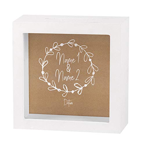 Herz & Heim® Geldgeschenk zur Hochzeit als Bedruckte Bilderrahmen Spardose - individuell für Sie erstellt mit Namen und Datum (Vintage Design) von Herz & Heim