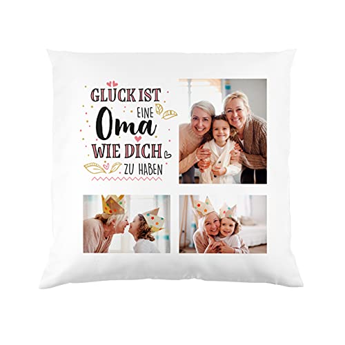 Herz & Heim® Geschenk für Omas - Kissen mit eigenen Fotos - Glück ist eine Oma wie Dich zu haben von Herz & Heim