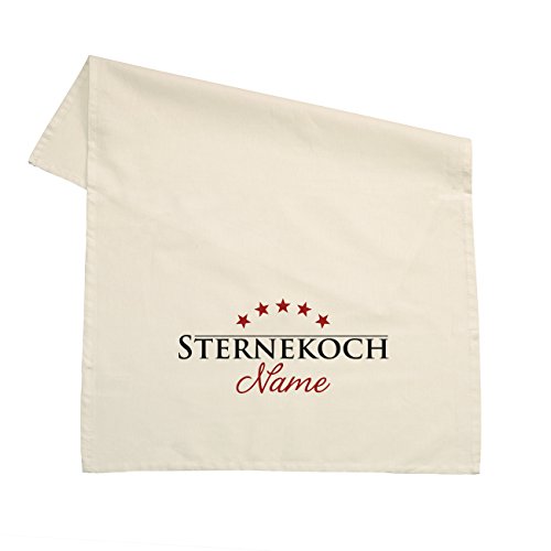 Herz & Heim® Geschirrtuch 100% Baumwolle 45 x 70 cm - Sternekoch - mit Aufdruck Ihres Wunschnamens Natur von Herz & Heim