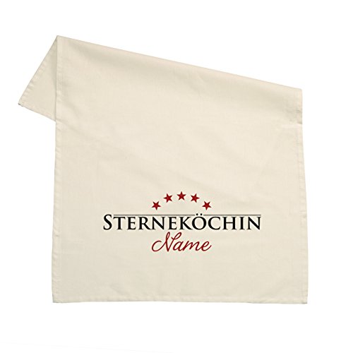 Herz & Heim® Geschirrtuch 100% Baumwolle 45 x 70 cm - Sterneköchin - mit Aufdruck Ihres Wunschnamens Natur von Herz & Heim