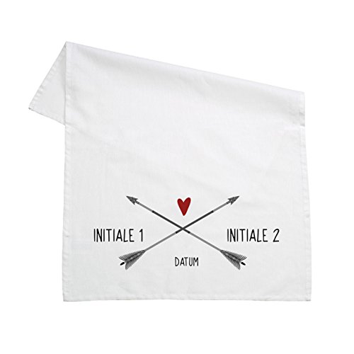 Herz & Heim® Geschirrtuch weiß 100% Baumwolle 45 x 70 cm - Pfeile - mit Aufdruck Ihrer Initialen & Datum von Herz & Heim