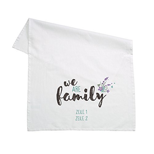 Herz & Heim® Geschirrtuch weiß 100% Baumwolle 45 x 70 cm - we Are Family - mit Aufdruck Ihrer Wunschzeilen von Herz & Heim