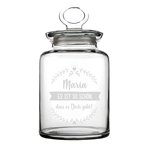 Herz & Heim® Glasdose mit Deckel und Gravur Ihres Wunschtextes in 3 Zeilen von Herz & Heim