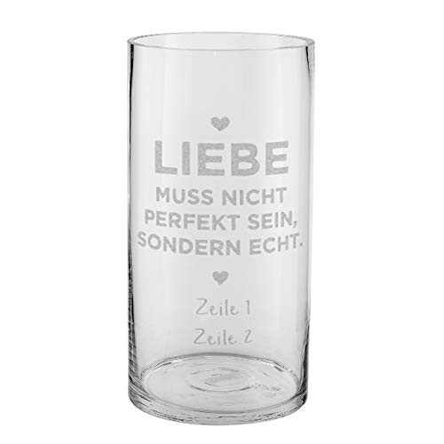 Herz & Heim® Glasvase - Liebe - zur Hochzeit mit Gratis Gravur von 2 Zeilen Wunschtext von Herz & Heim