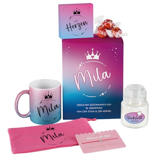 Herz & Heim® Glitzer-Tasse Geschenkset personalisiert mit Ihrem Wunschnamen von Herz & Heim