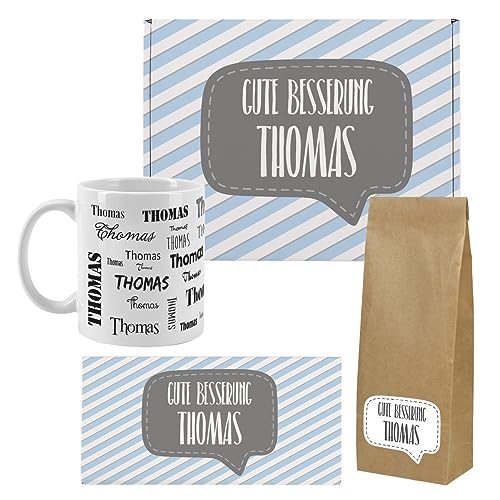 Herz & Heim® Gute Besserung Geschenkset mit Tee, Tasse, Schokolade für Herren von Herz & Heim