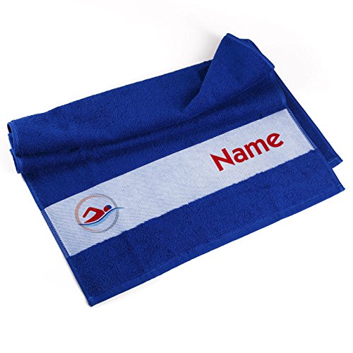 Herz & Heim® Handtuch 50 x 100 cm für Schwimmer mit Namensaufdruck von Herz & Heim