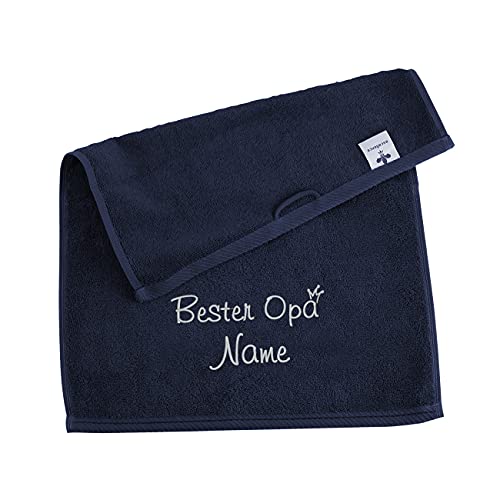 Herz & Heim® Handtuch Bester Opa mit Namen Bestickung, Blau, 100% Baumwolle, 500g/m² 50 x 100 cm von Herz & Heim