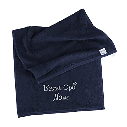 Herz & Heim® Handtuch Bester Opa mit Namen Bestickung, Blau, 100% Baumwolle, 500g/m² 70 x 140 cm von Herz & Heim