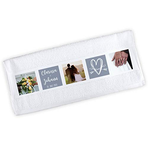 Herz & Heim® Handtuch mit eigenen Fotos Bedruckt für Liebende zum Valentinstag oder Hochzeit von Herz & Heim