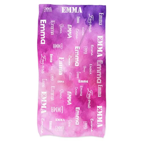 Herz & Heim® Handtuch personalisierbar mit Wunschname in Typografie Muster (Pink-Lila, M) von Herz & Heim