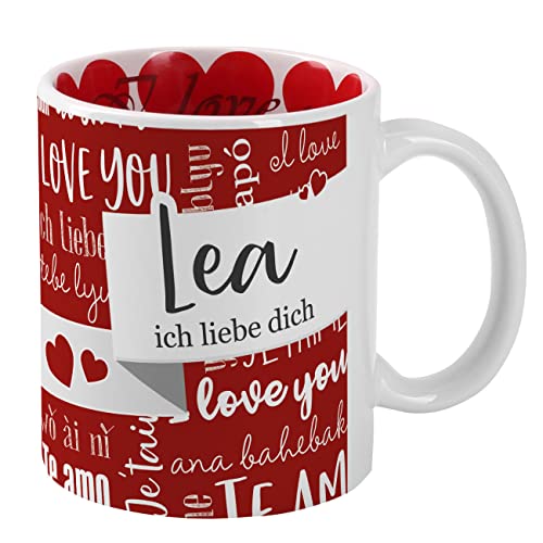 Herz & Heim® Herz-Tasse mit Namen bedruckt und vielen Herzen und I Love you im Inneren des Kaffeebechers - Motivauswahl Ich liebe Dich in verschiedenen Sprachen von Herz & Heim