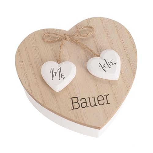 Herz & Heim® Herzdose aus Holz mit Gravur – Personalisierbare Aufbewahrungsbox in Herzform – Geschenkidee für Hochzeit, Jahrestag, Valentinstag oder zur Aufbewahrung von kleinen Schätzen (Mr. & Mrs.) von Herz & Heim