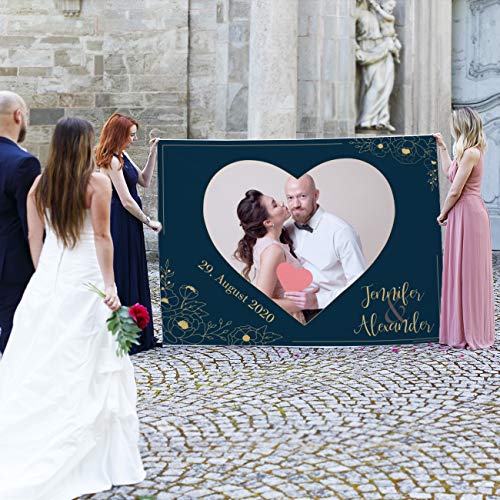 Herz & Heim® Hochzeitsbanner Herz zum Ausschneiden für Hochzeitsspiel mit Namen und Datum - Motivauswahl Fotoherz Boho Stil von Herz & Heim