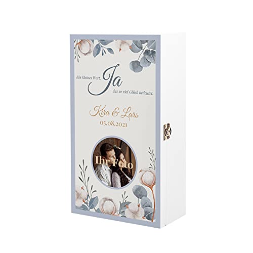 Herz & Heim® Hochzeitsgeschenk Verpackung | Erinnerungsbox Hochzeit | Weinkiste mit eigenen Foto Bedruckt von Herz & Heim