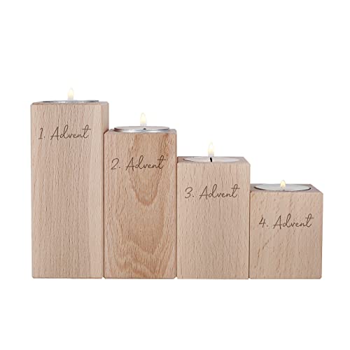 Herz & Heim® Hölzerner Adventskranz aus 4 gravierten Teelichthaltern von Herz & Heim