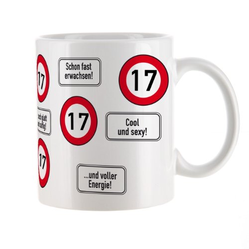 Herz & Heim® Kaffeetasse zum 17.Geburtstag mit Verkehrszeichen von Herz & Heim