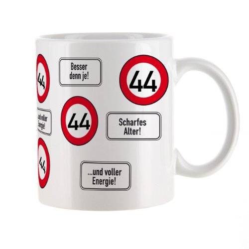 Herz & Heim® Kaffeetasse zum 44.Geburtstag mit Verkehrszeichen von Herz & Heim