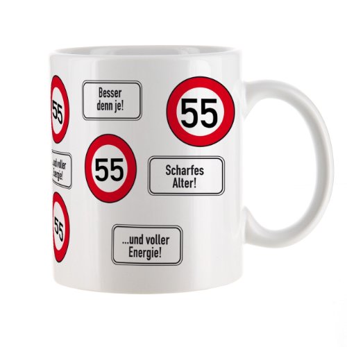 Herz & Heim® Kaffeetasse zum 55.Geburtstag mit Verkehrszeichen von Herz & Heim