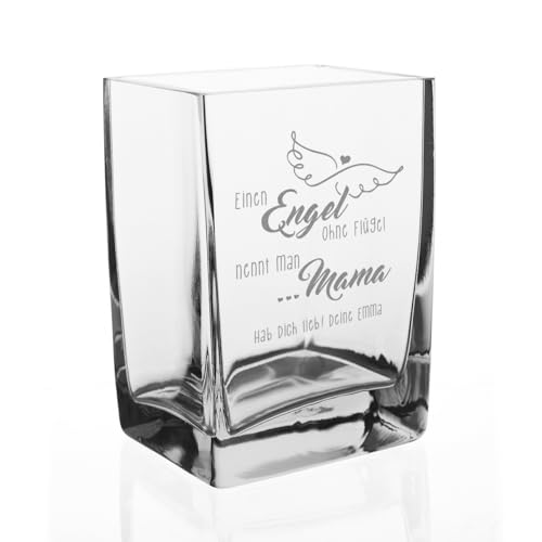 Herz & Heim® Kastenvase zum Muttertag und Ihrem Wunschtext unter dem Spruch Einen Engel ohne Flügel nennt Man Mama von Herz & Heim