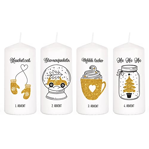 Herz & Heim® Kerzen Set mit winterlichen Motiven als Adventskranz/mit Wunschtexten personalisiert von Herz & Heim