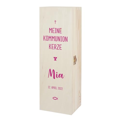 Herz & Heim® Kerzenaufbewahrung aus Holz mit Personalisierung (Kommunion, Rosa) von Herz & Heim