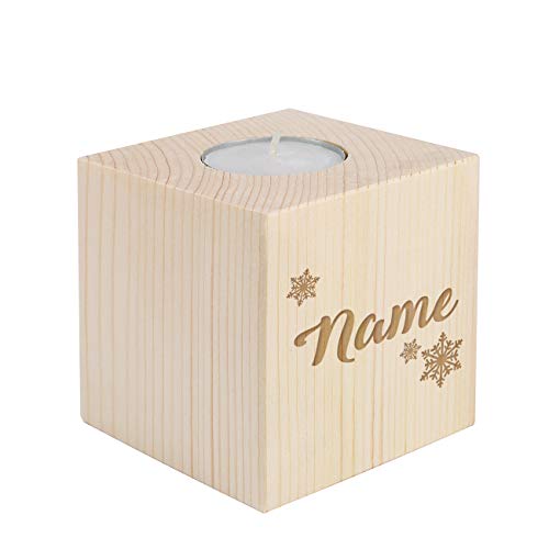 Herz & Heim® Kerzenständer mit Gravur für Teelicht - Schneekristalle - mit Namensgravur von Herz & Heim