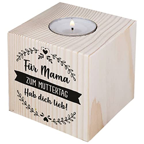Herz & Heim® Kerzenständer mit Wunschtext-Aufdruck in 3 Zeilen - Teelichthalter mit eigenem Spruch von Herz & Heim