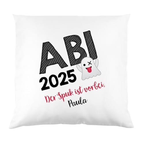 Herz & Heim® Kissen zum Abschluss oder Abi 2025 EIN Glückwunsch in Form eines Kuschelkissens mit Namen und Wunschtext Spuk vorbei von Herz & Heim
